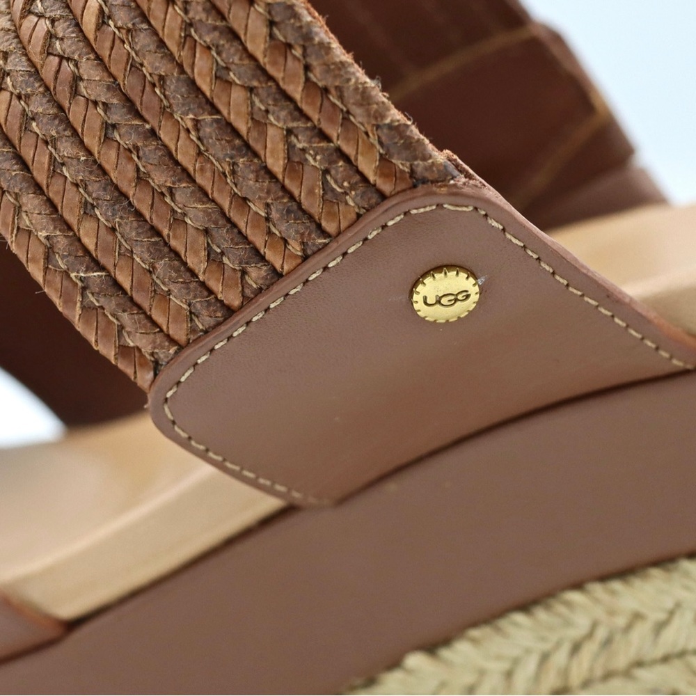 UGG Adriana Sandals Women’s 8.5 Brown Leather Platform‎ Espadrille Wedge - Picture 11 of 13